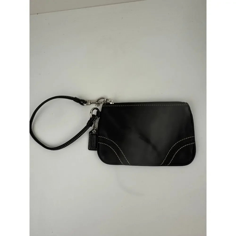 COACH Black Handbag Leather Embossed Logo Zip Top Detachable Wristlet Wallet